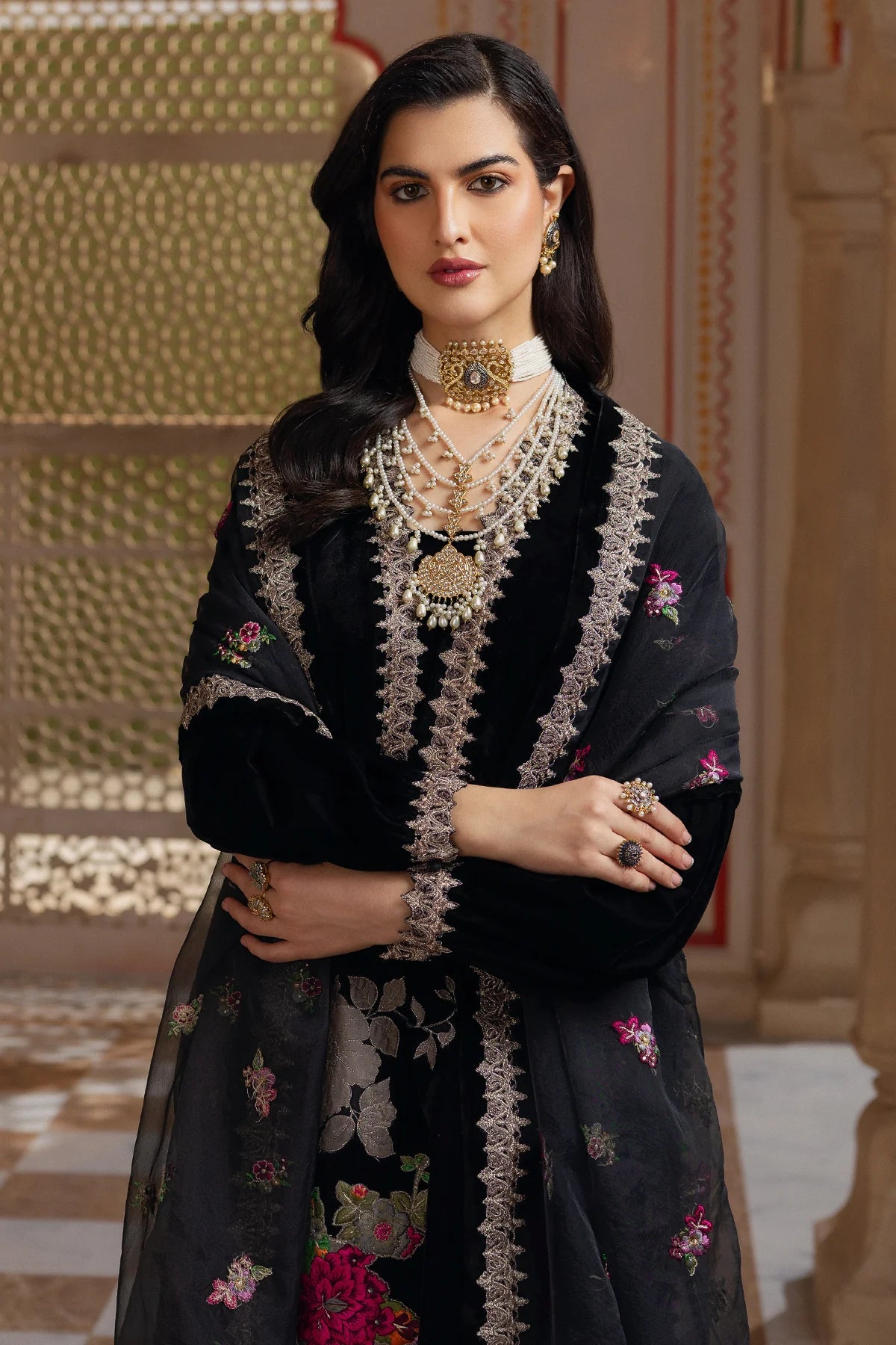 Charizma 3Pc Embroidered Velvet Suit CVT4-18 P gulbuy.com