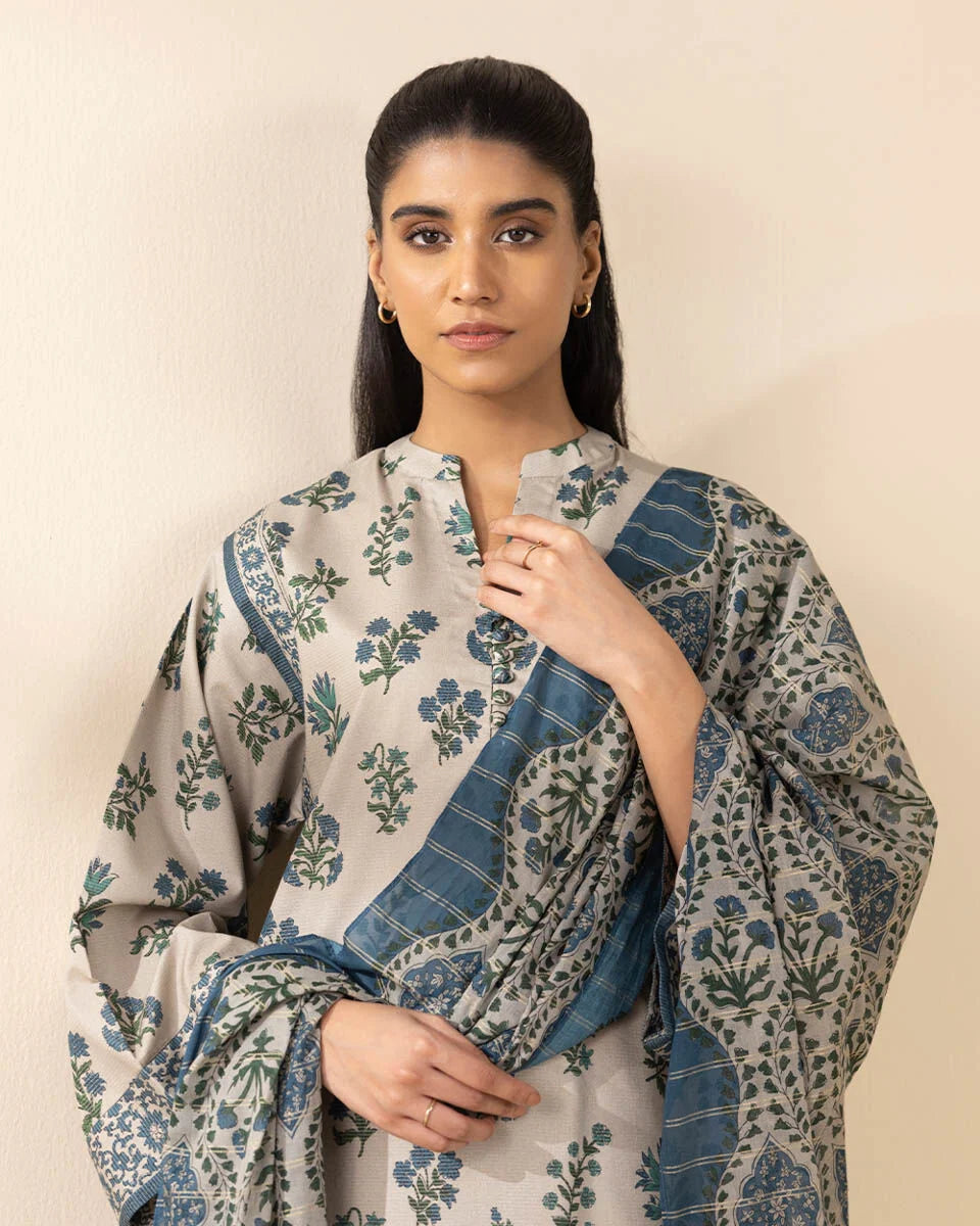 Sapphire 3Pc Printed Zari Lawn Suit 0U3PDY25V357 gulbuy.com