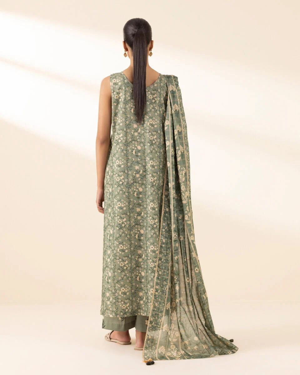 Sapphire 3Pc Printed Zari Lawn Suit 0U3PDY25V360 gulbuy.com