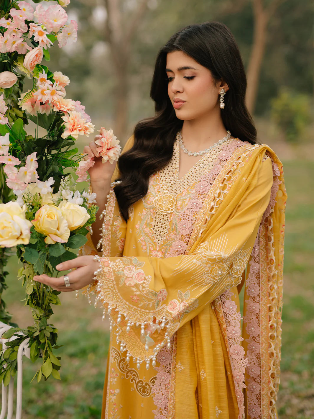 Binilyas 3Pc Embroidered Lawn Suit 104-A Yellow gulbuy.com