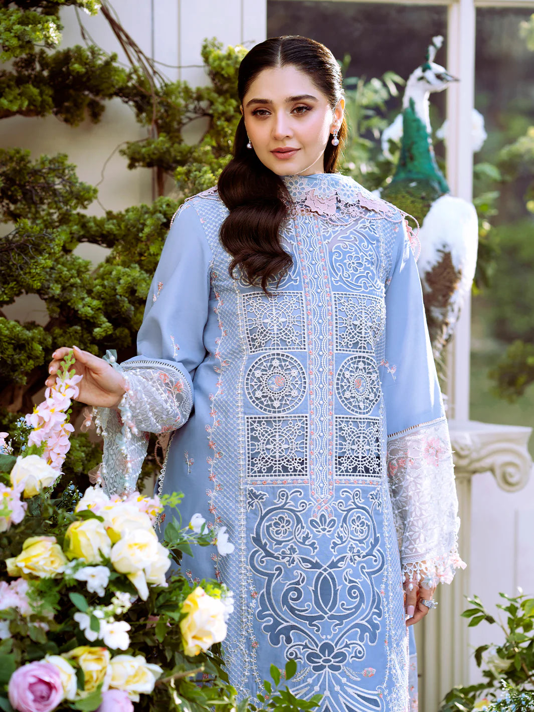 Binilyas 3Pc Embroidered Lawn Suit 107-A Sky Blue gulbuy.com