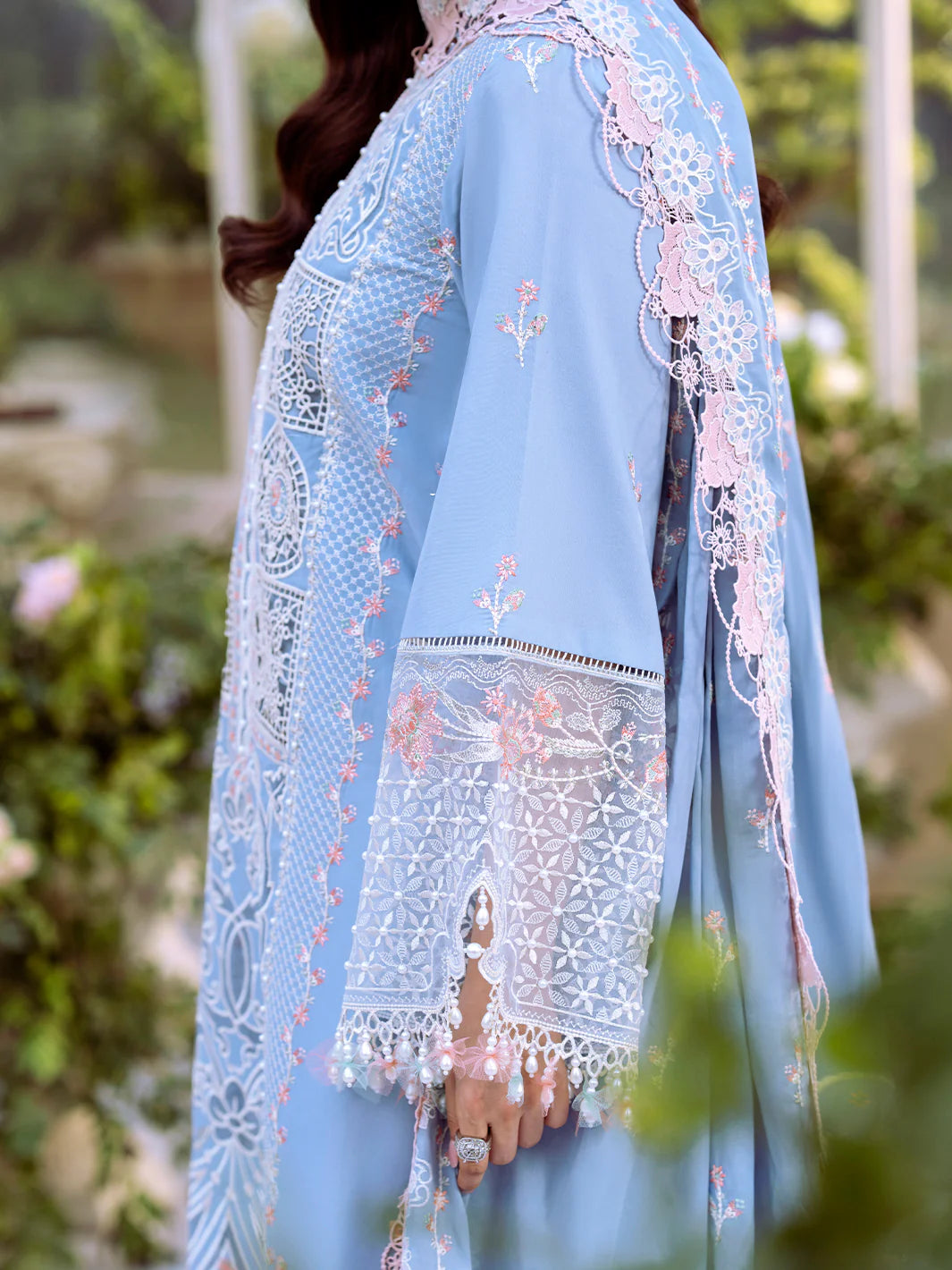 Binilyas 3Pc Embroidered Lawn Suit 107-A Sky Blue gulbuy.com