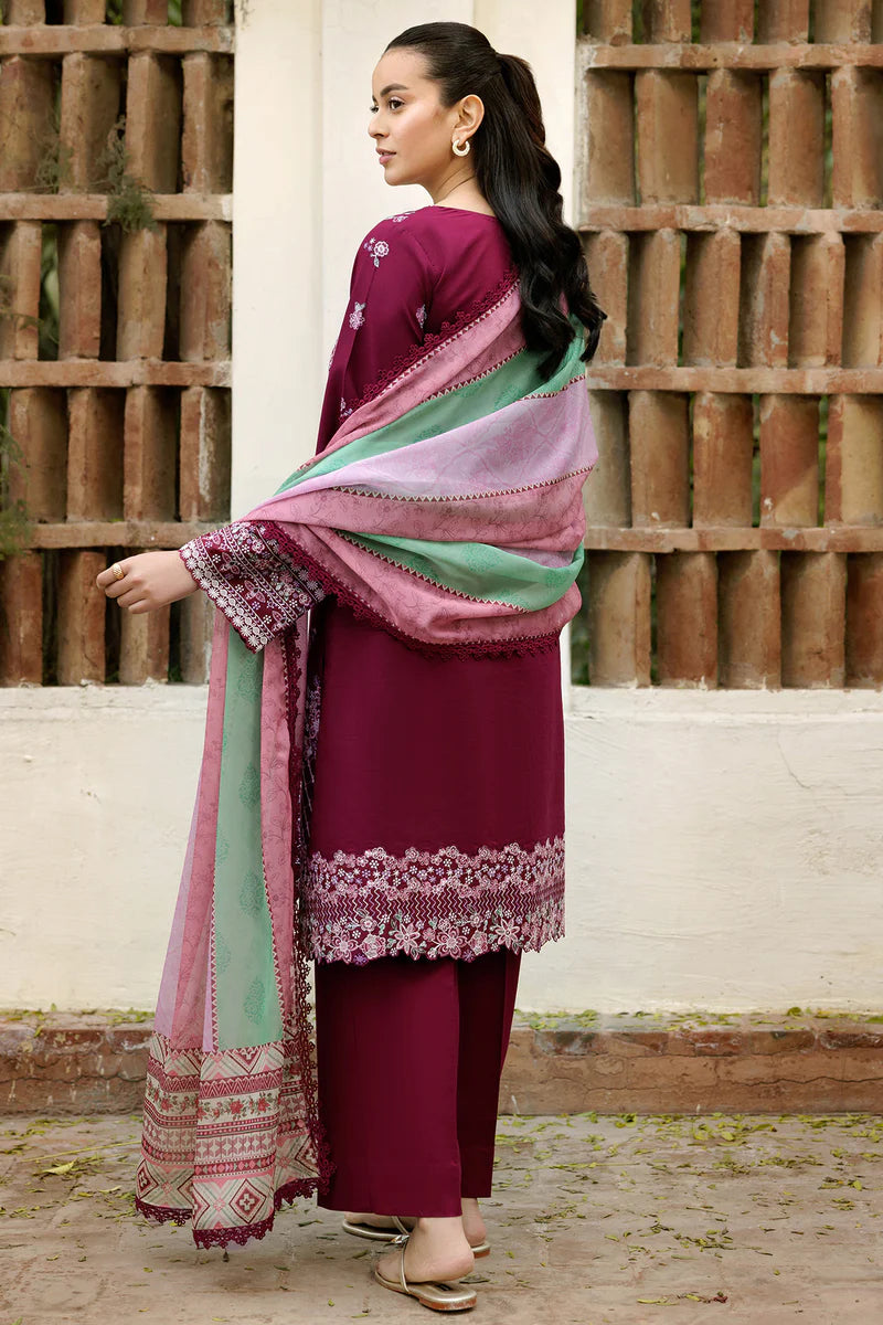 Farasha 3Pc Embroidered Lawn Suit Satin Ruby gulbuy.com