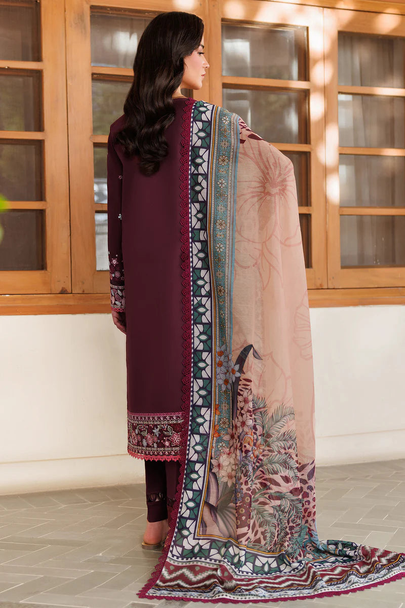 Farasha 3Pc Embroidered Lawn Suit Burgandy Rush gulbuy.com