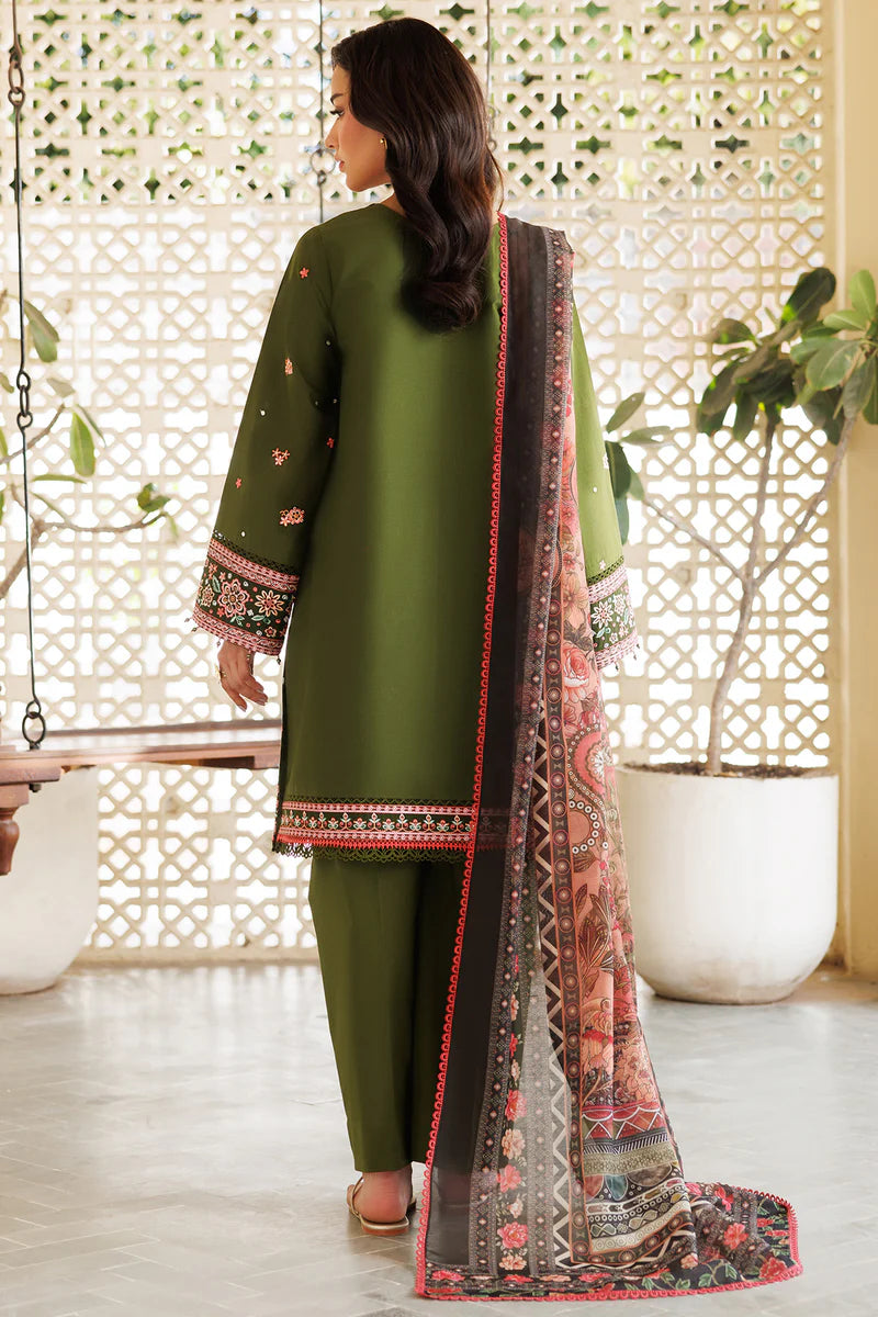 Farasha 3Pc Embroidered Lawn Suit Olivine Dreams gulbuy.com