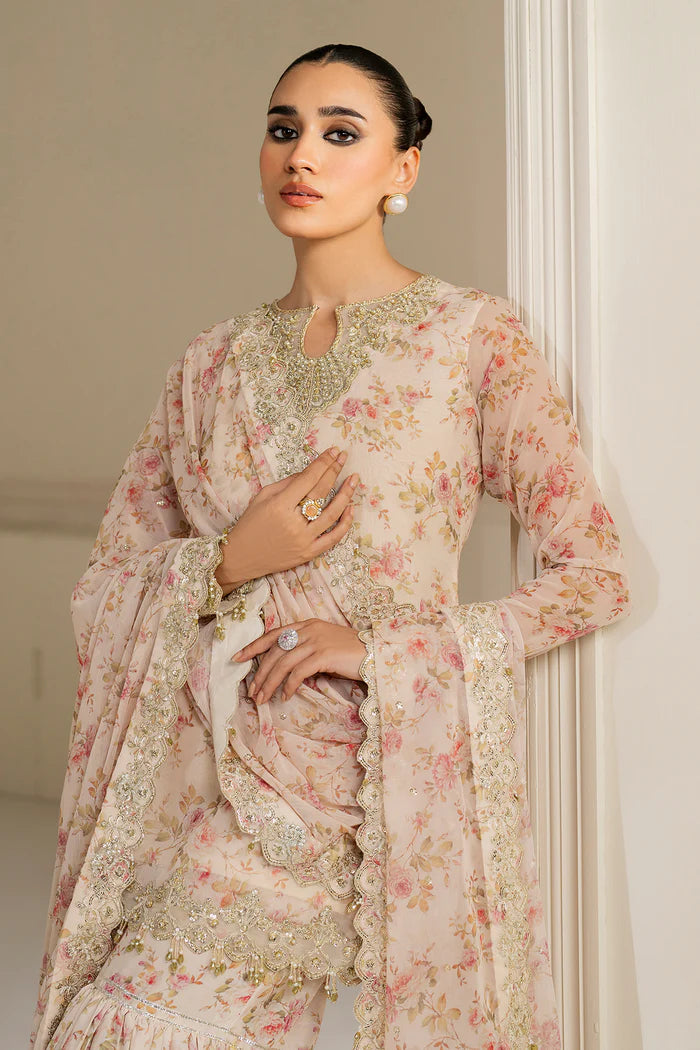 Baroque 3Pc Embroidered Chiffon Suit UF-4164 gulbuy.com