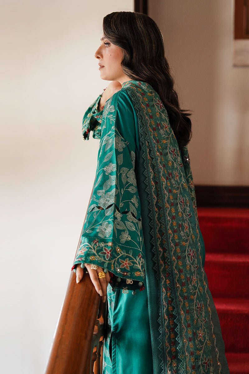 CROSS STITCH 3PC EMBROIDERED SATIN SUIT-VERDANT HAVEN gulbuy.com