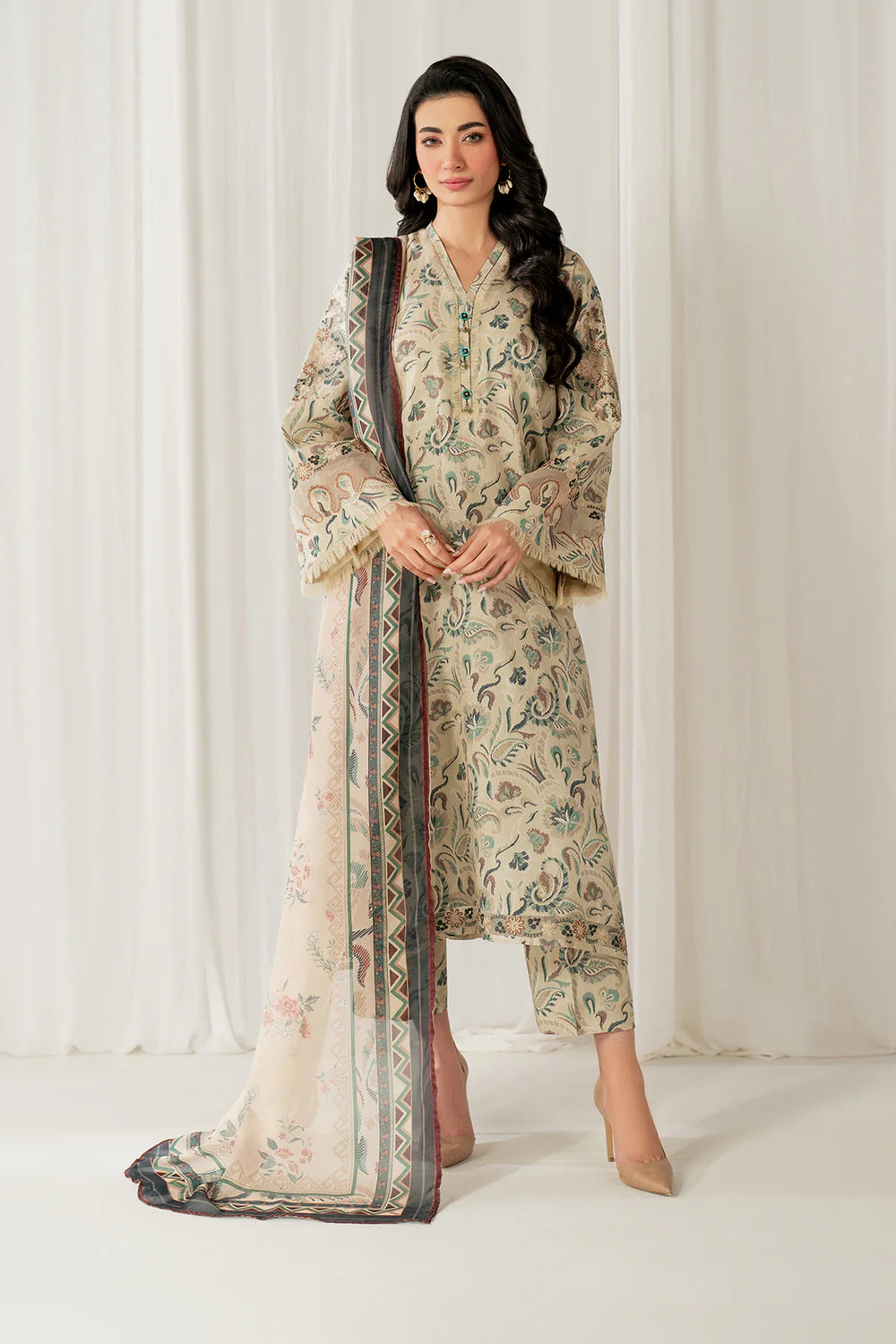 Baroque 3Pc Embroidered Viscose?Silk Suit UF-4053