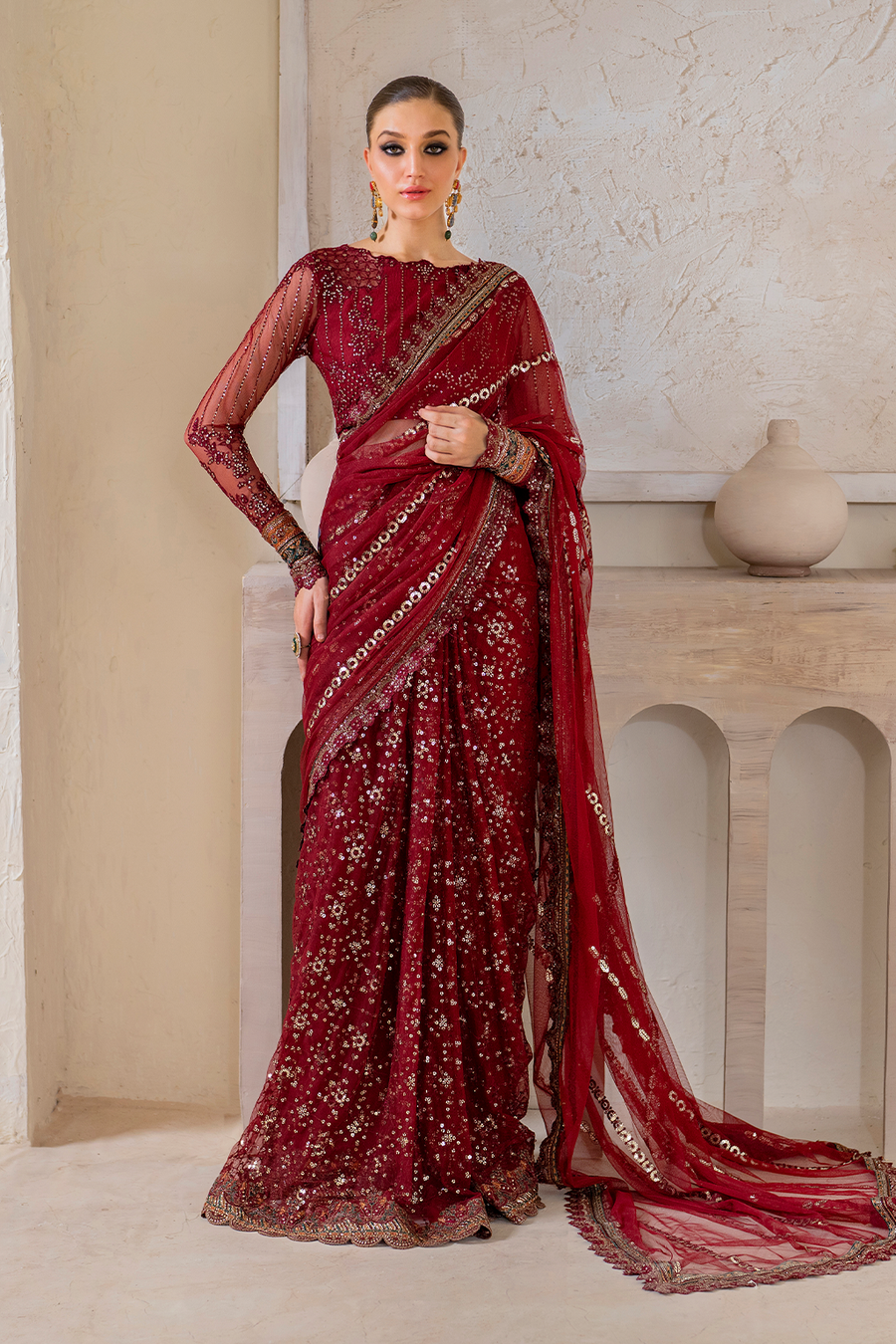 3 PIECE IZNIK EMBROIDERED NET SUIT (CC-49)