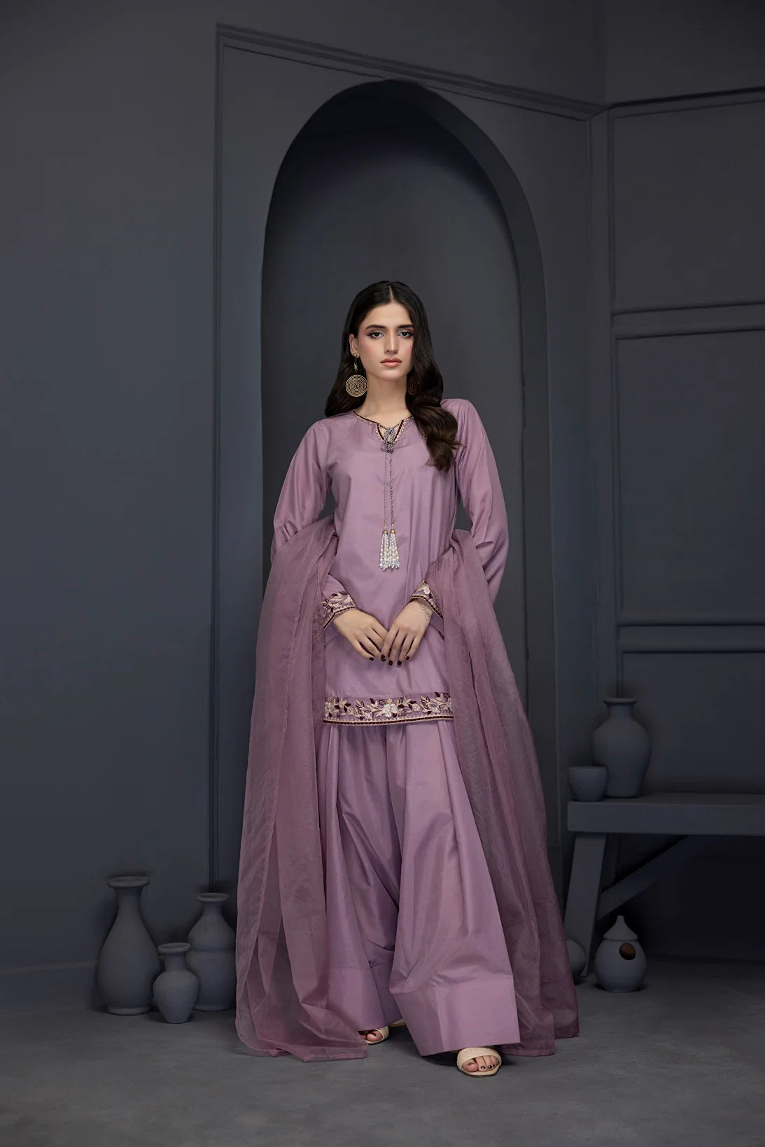Nakoosh 3Pc Embroidered Silk Suit Nf-5910 lilac gulbuy.com