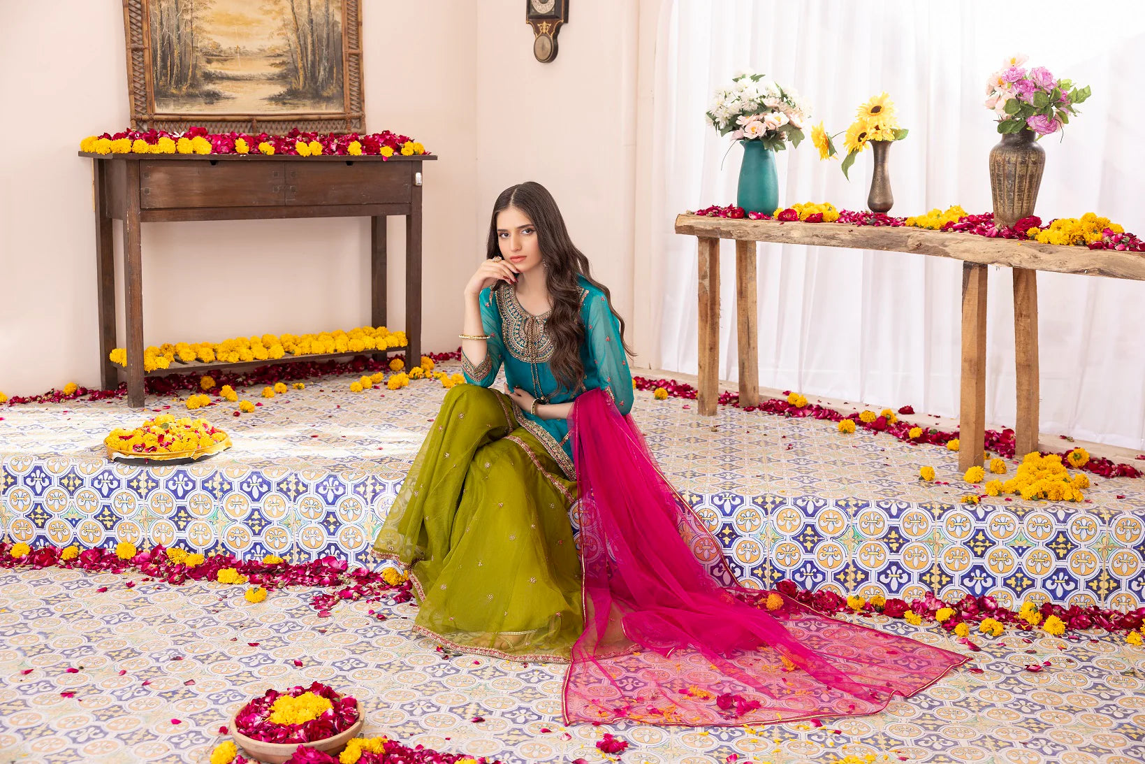 Nakoosh 3Pc Embroidered Net Suit NF-6189 Dhani Green gulbuy.com