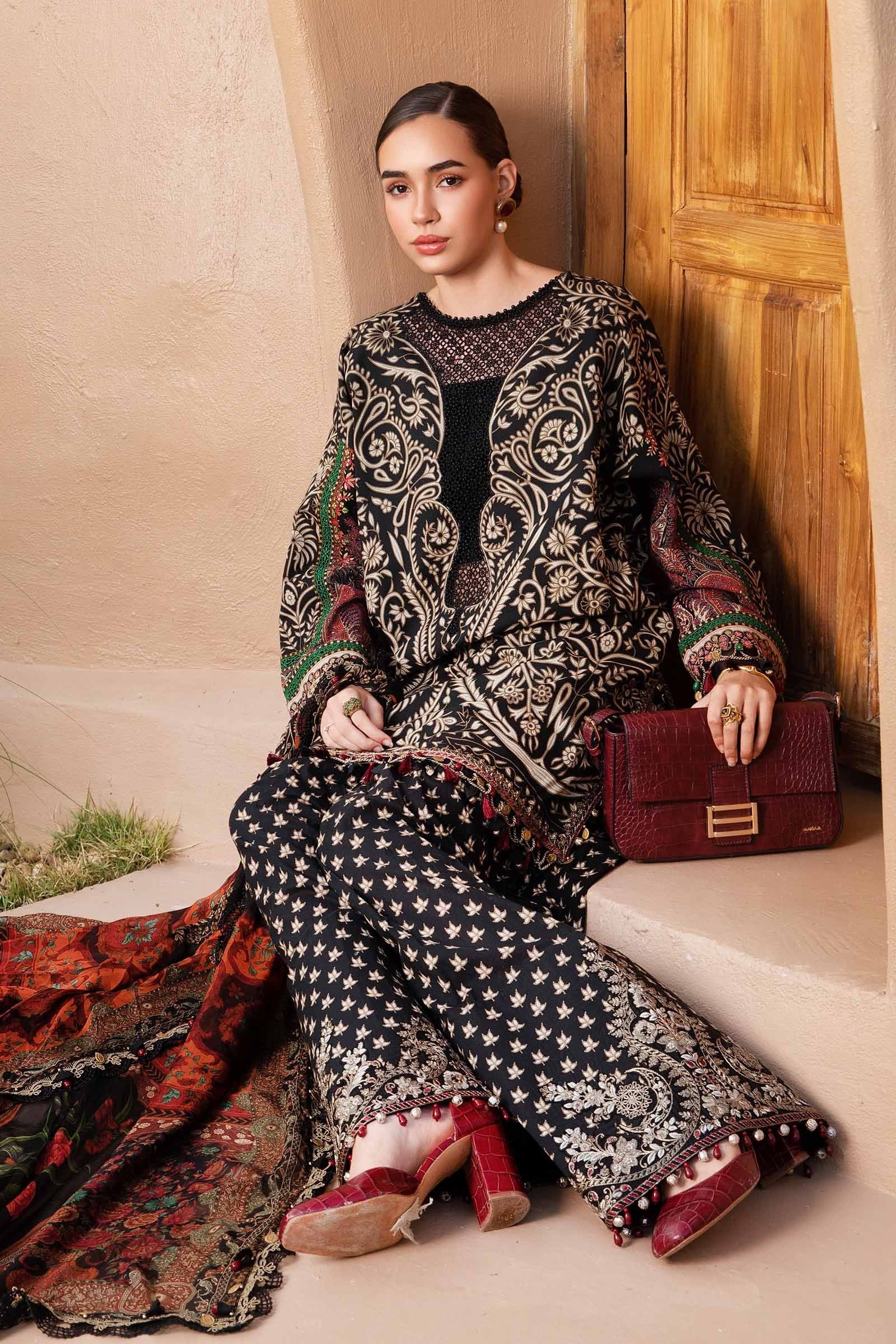 Maria b Stitched 3Pc Embroidered Lawn Suit MPT-2512-B gulbuy.com