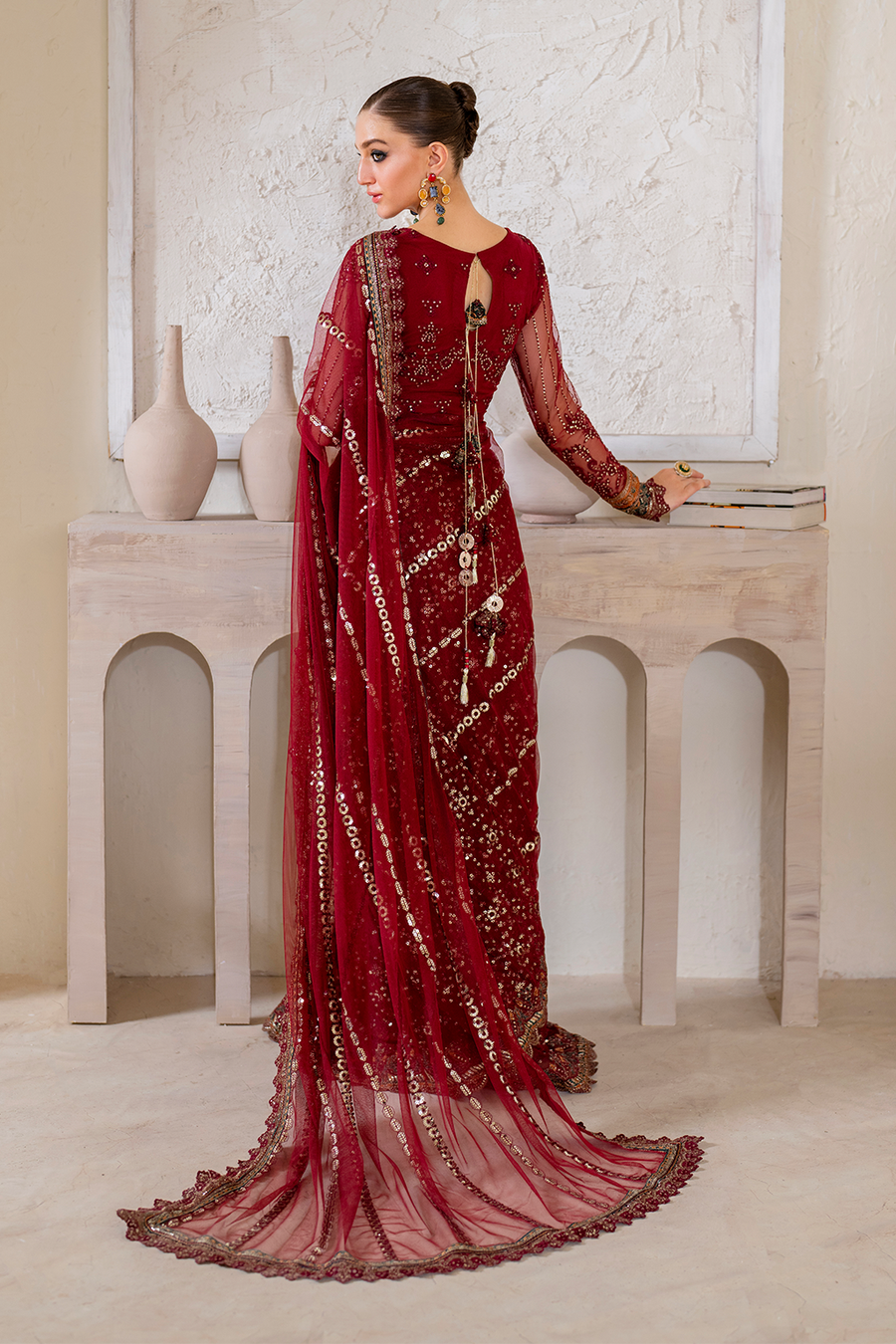 3 PIECE IZNIK EMBROIDERED NET SUIT (CC-49)
