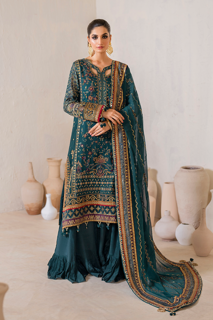 3 PIECE IZNIK EMBROIDERED CHIFFON SUIT (CC-46)
