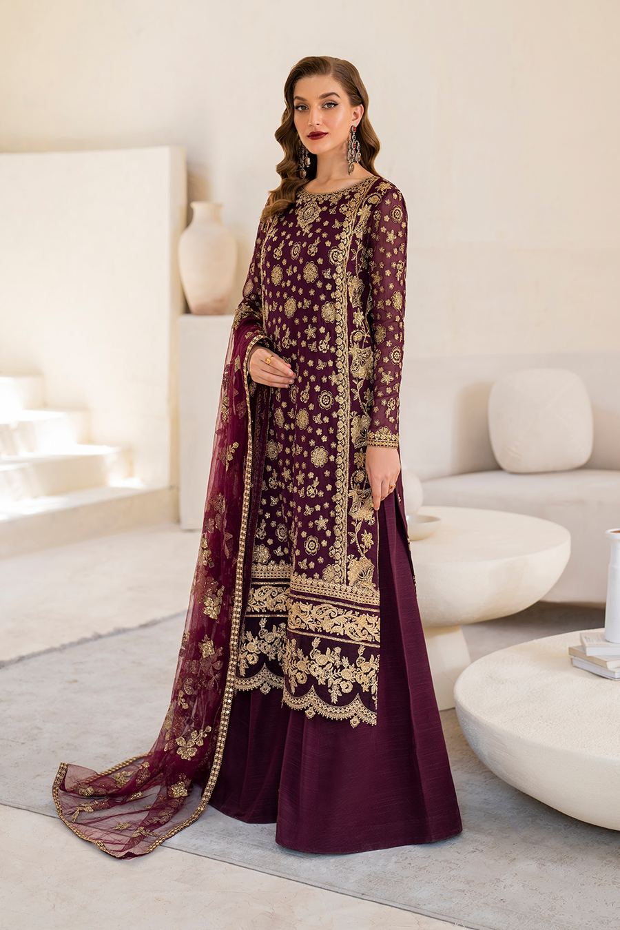 3 PIECE IZNIK EMBROIDERED CHIFFON SUIT (CC-42)