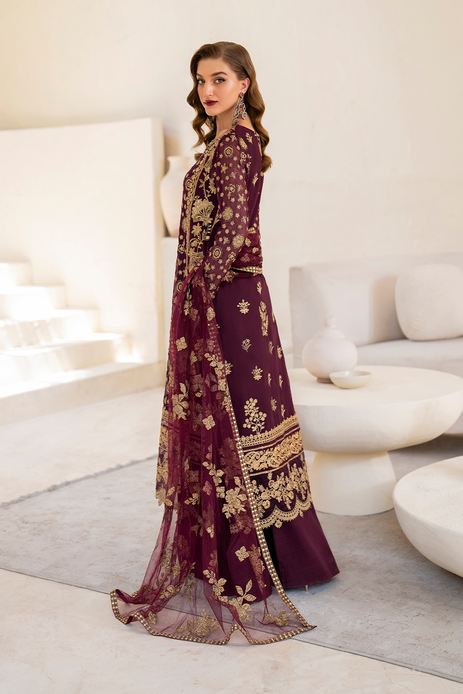 3 PIECE IZNIK EMBROIDERED CHIFFON SUIT (CC-42)