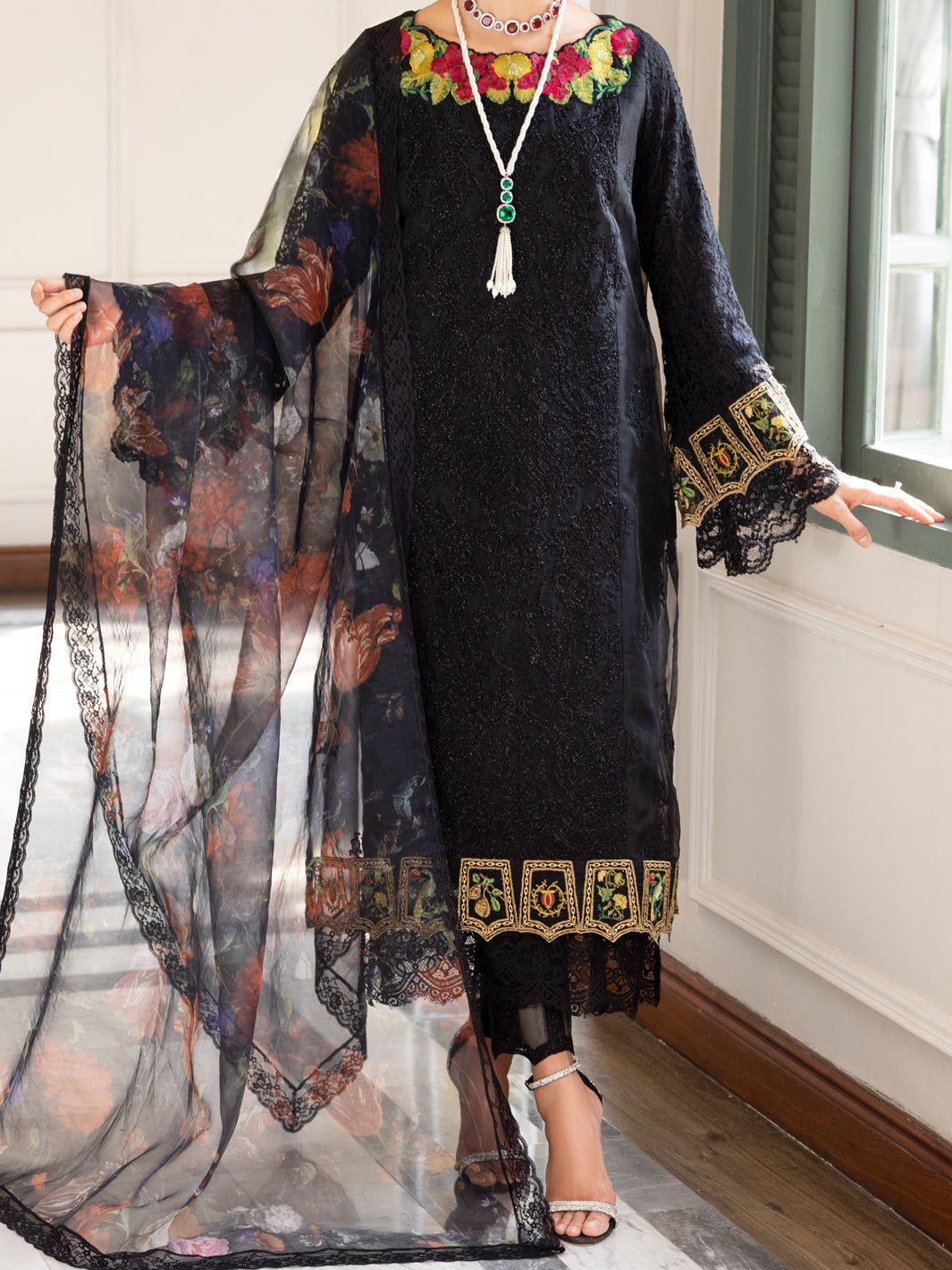 ALMIRAH 3 PIECE EMBROIDERED ORGANZA SUIT (ALP-3PS-1783)