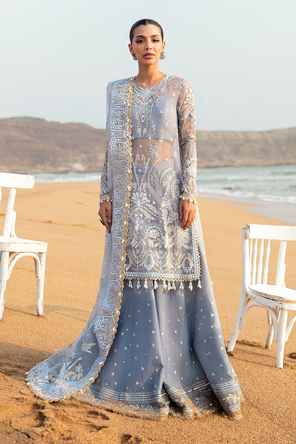 AFROZEH 3PC EMBROIDERED ORGANZA SUIT (Nashmia)