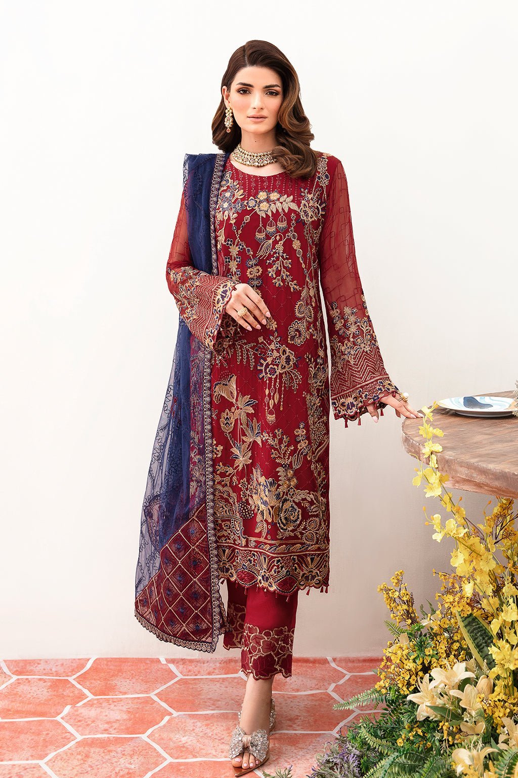 Ramsha 3 Piece Embroidered Chiffon Suit (F-2410)