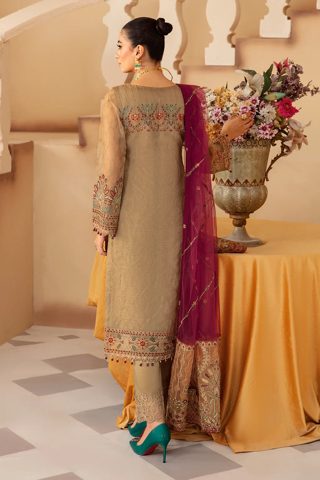 Ramsha 3Pc Embroidered Organza Suit M-1208 gulbuy.com
