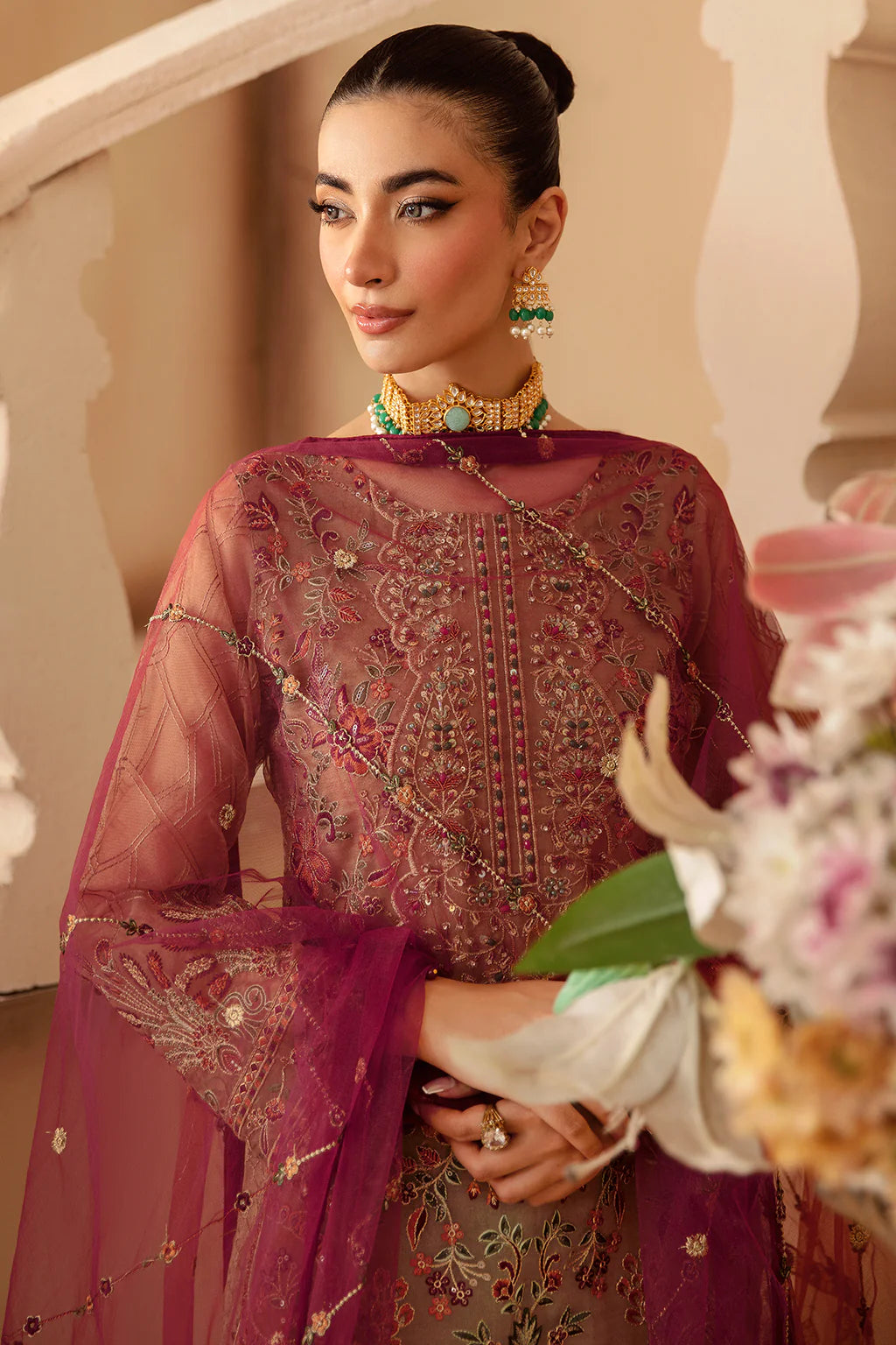 Ramsha 3Pc Embroidered Organza Suit M-1208 gulbuy.com