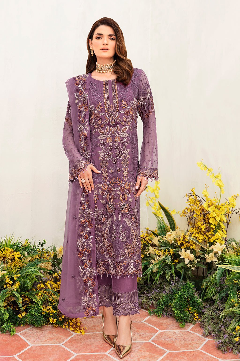 Ramsha 3 Piece Embroidered Chiffon Suit (F-2404)