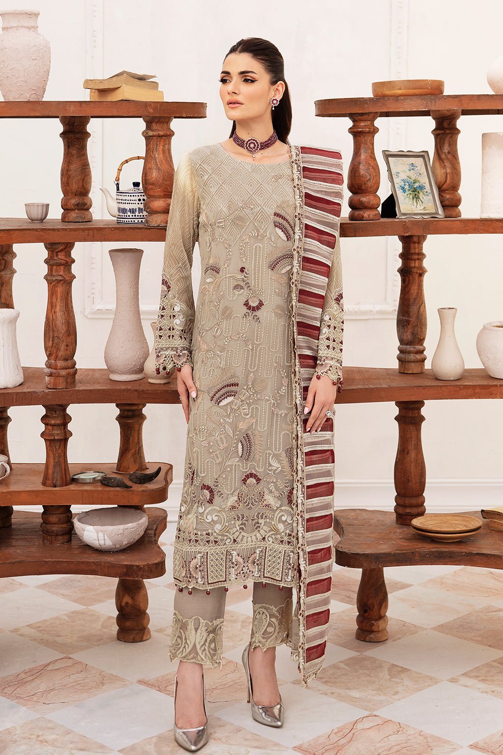 Ramsha 3 Piece Embroidered Chiffon Suit (F-2405)