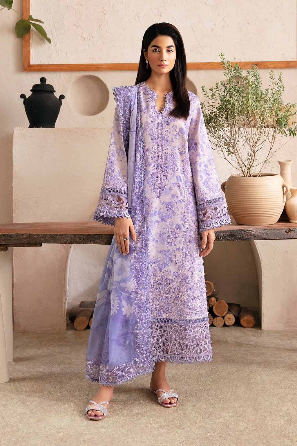 AFROZEH 3PC EMBROIDERED LAWN SUIT (Ivar)