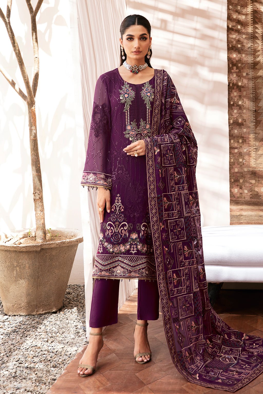 Ramsha 3 Piece Embroidered Chiffon Suit (K-201)
