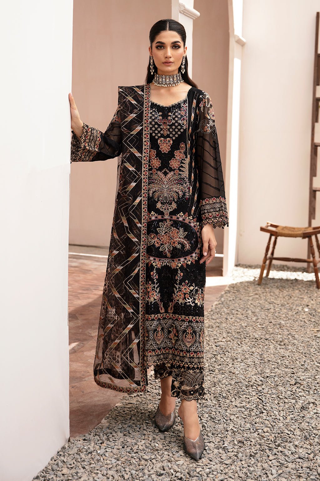 Ramsha 3 Piece Embroidered Chiffon Suit (K-205)