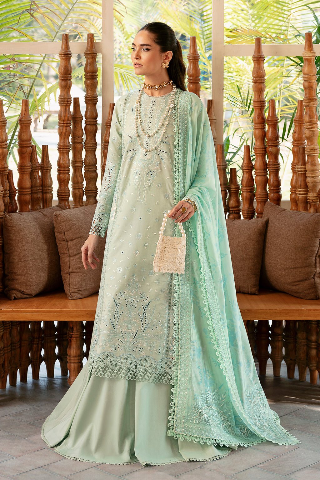AFROZEH 3PC EMBROIDERED LAWN SUIT (667-Willow)