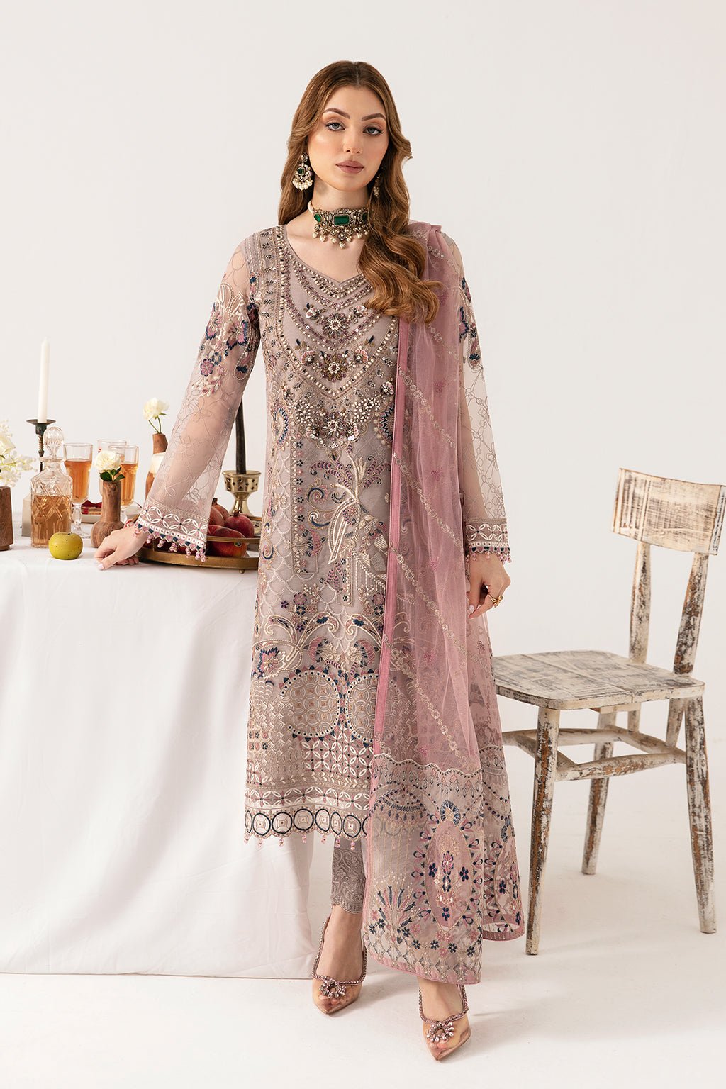 Ramsha 3 Piece Embroidered Organza Suit (M-1110)