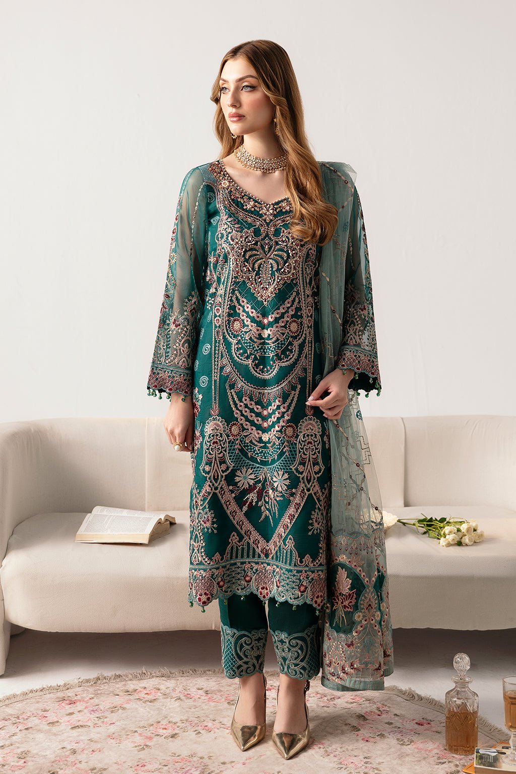 Ramsha 3 Piece Embroidered Organza Suit (M-1101)