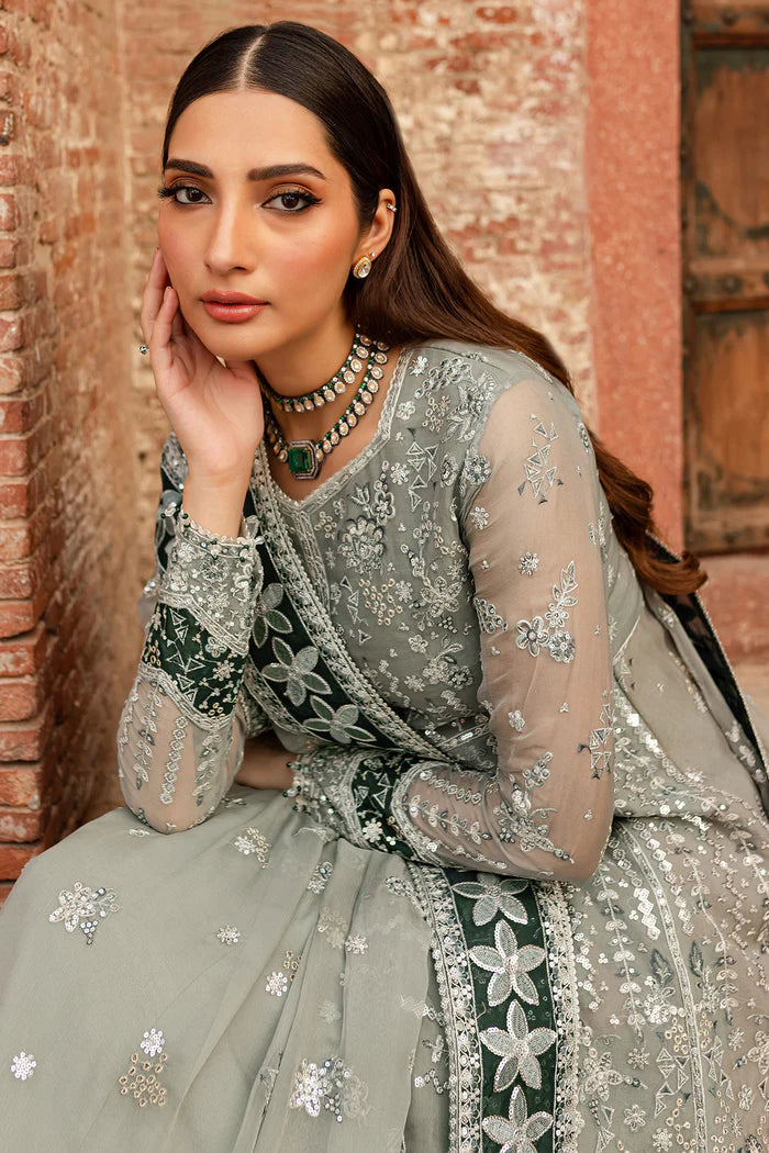 Farasha 3Pc Embroidered Chiffon Suit Grey Veil gulbuy.com