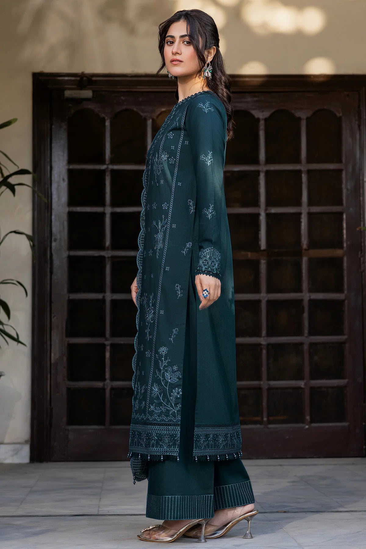 Farasha 3Pc Embroidered Lawn Suit Teal Serenity gulbuy.com