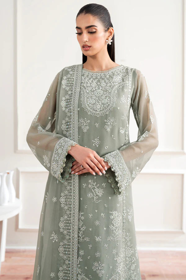Farasha 3Pc Embroidered Chiffon Suit Ash Green gulbuy.com