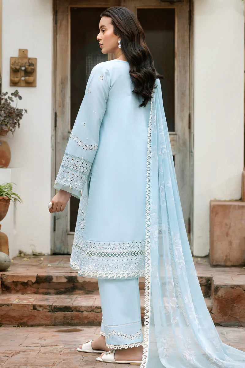 Farasha 3Pc Embroidered Lawn Suit Sky Haze gulbuy.com