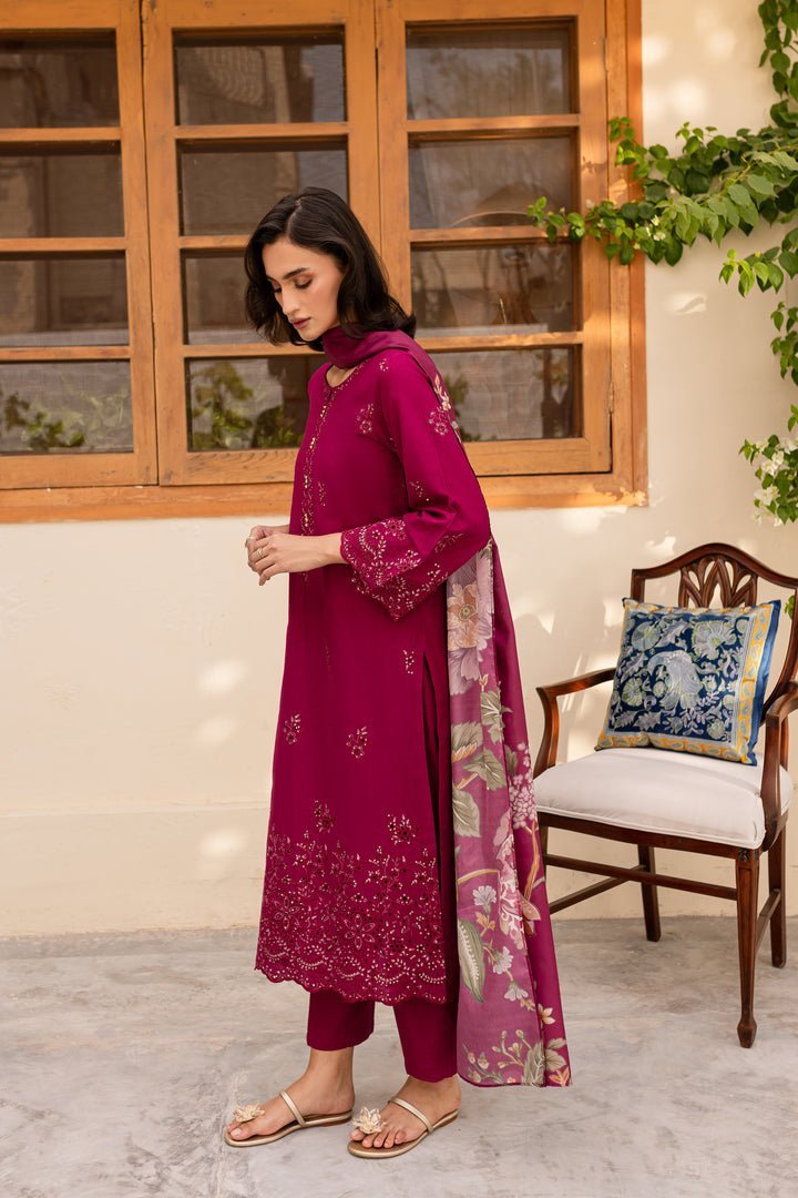 Batik 3Pc Embroidered Khaddar Dress Lilas gulbuy.com