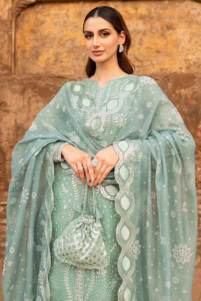 Farasha 3Pc Embroidered Chiffon Suit Ocean Light gulbuy.com