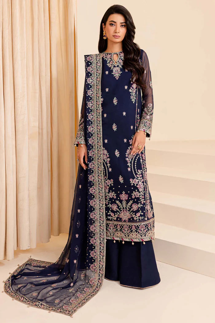 Farasha 3Pc Embroidered Chiffon Suit Navy Noir