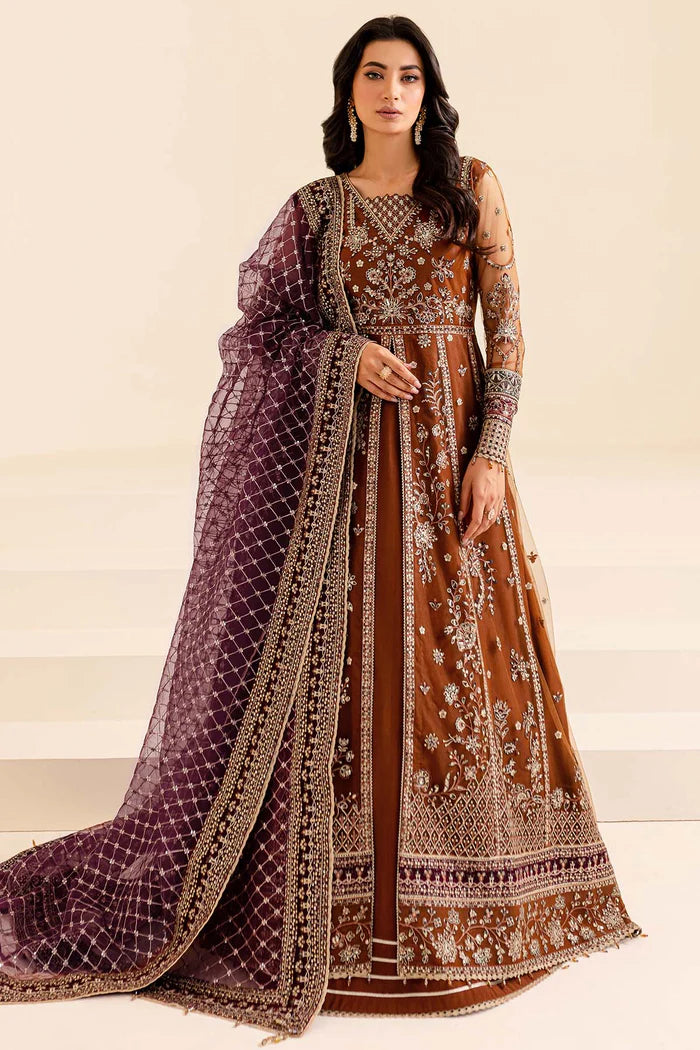 Farasha 3Pc Embroidered Net Suit Crimson Allure