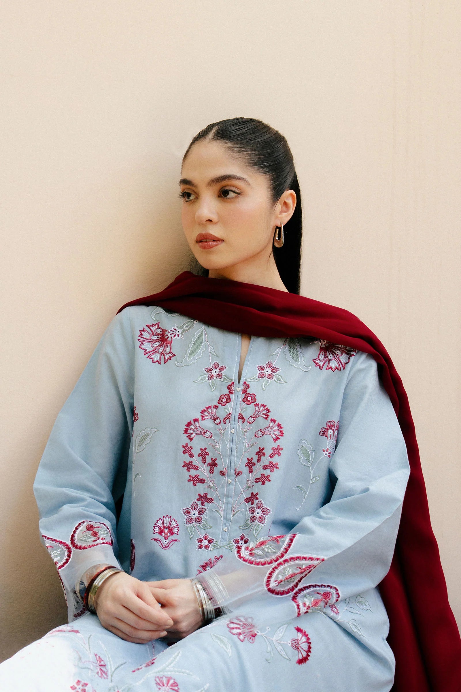 Zara Shahjahan 3Pc Embroidered Dobby Suit CR25P0544 gulbuy.com