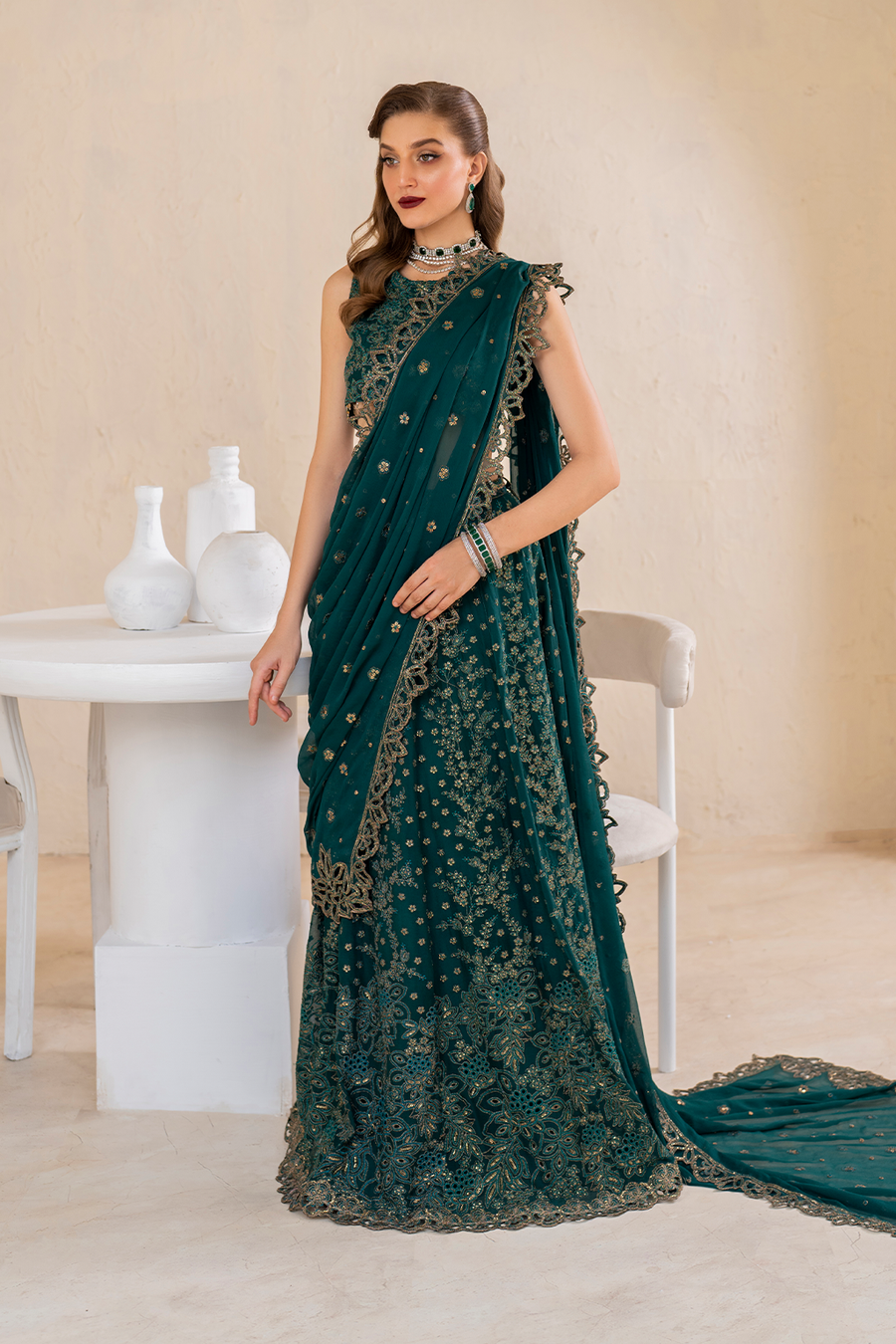 3 PIECE IZNIK EMBROIDERED CHIFFON SUIT (CC-47)
