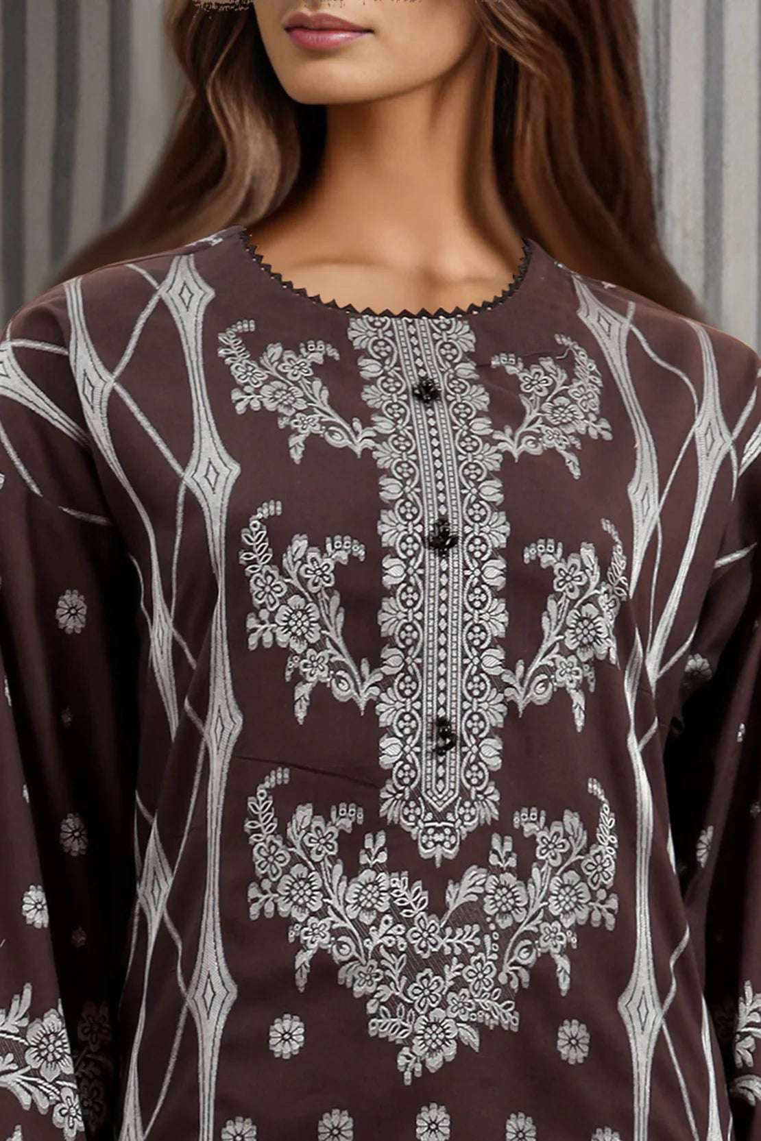 Saya 3Pc Printed Jacquard Suit WUNS-3721 gulbuy.com