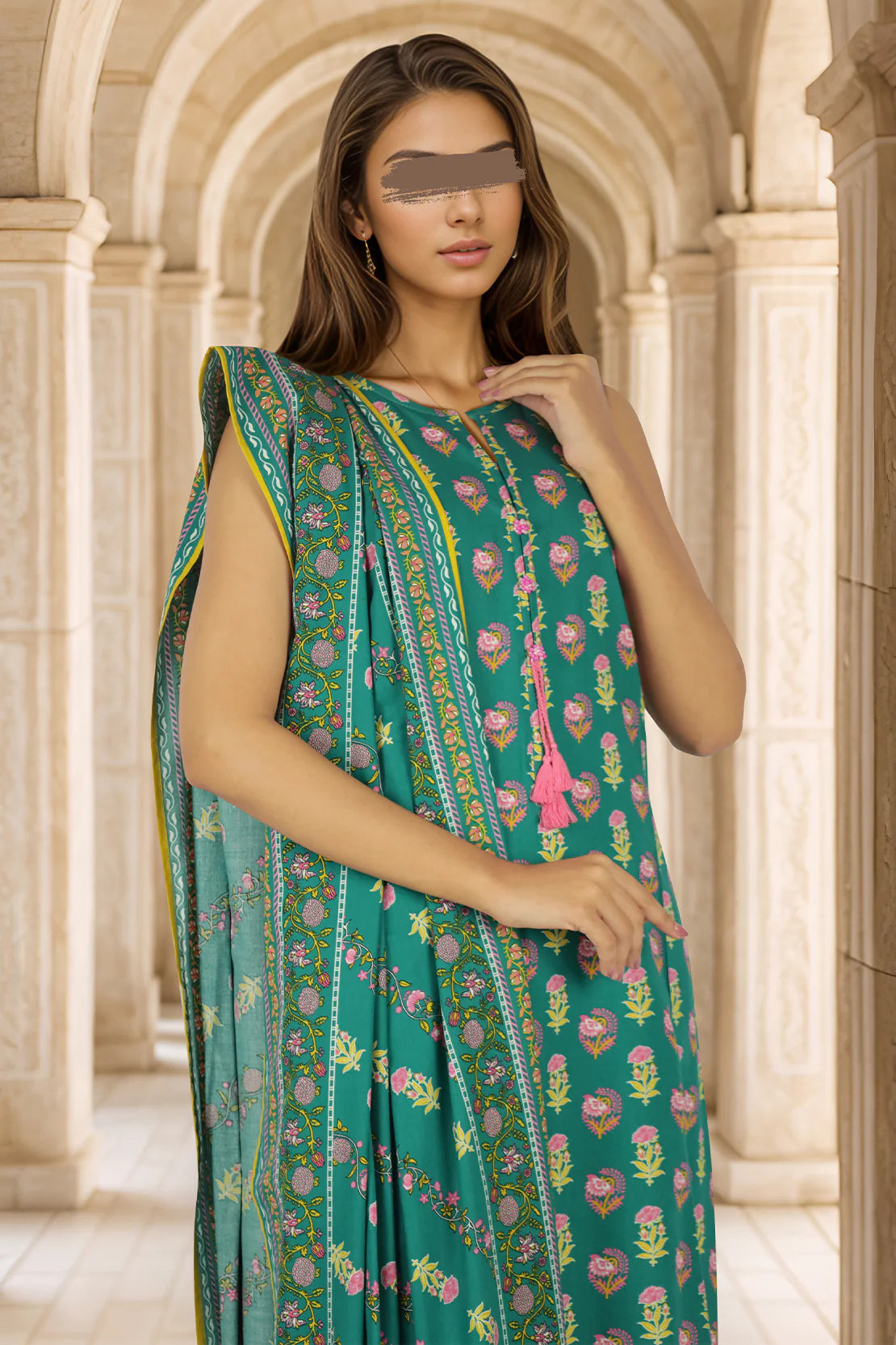 Saya 3Pc Printed Cotton Viscose Suit U01-24319-14B (SDT) gulbuy.com