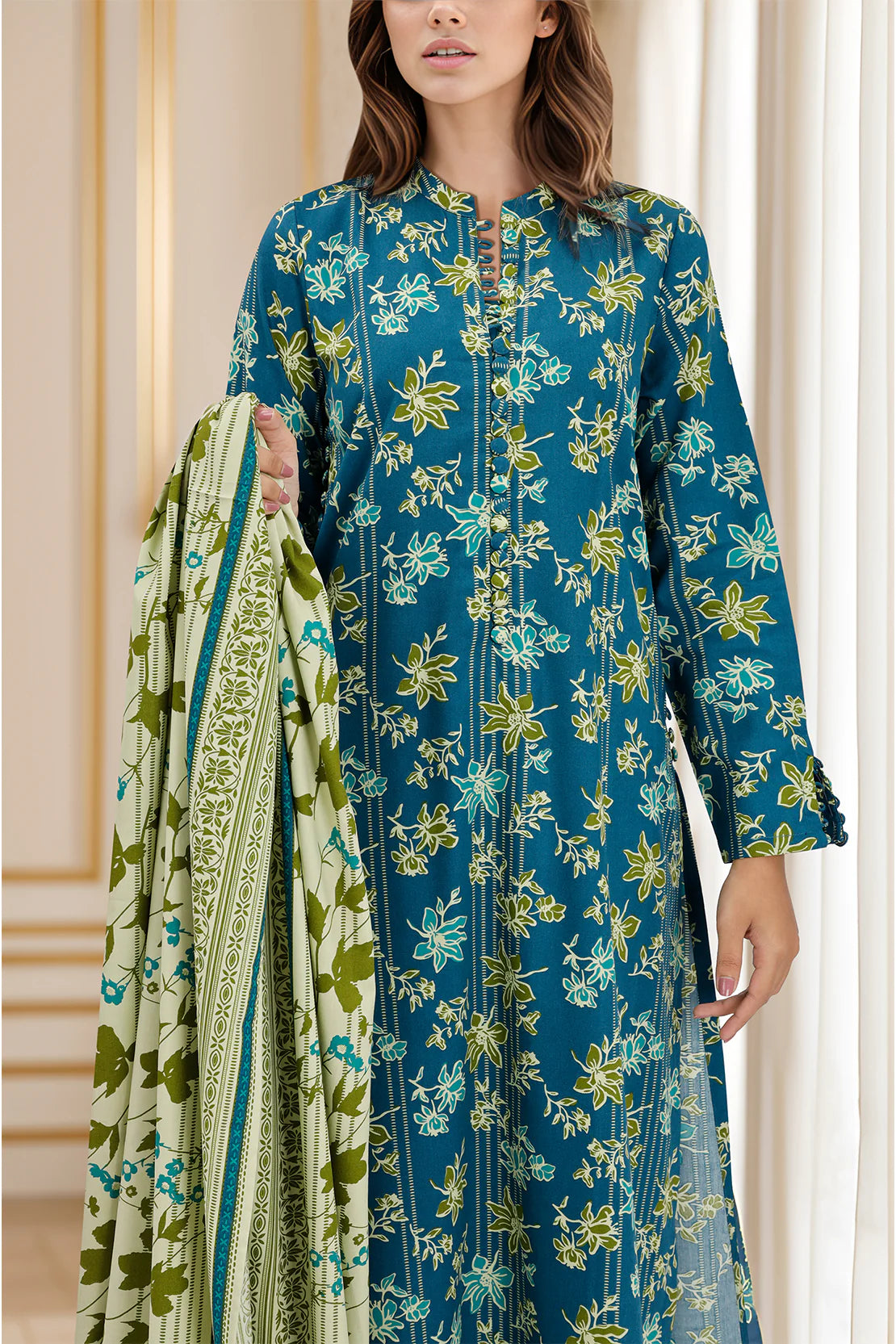 Saya 3Pc Printed Cotton Viscose Suit U01-24319-15C (SDT) gulbuy.com