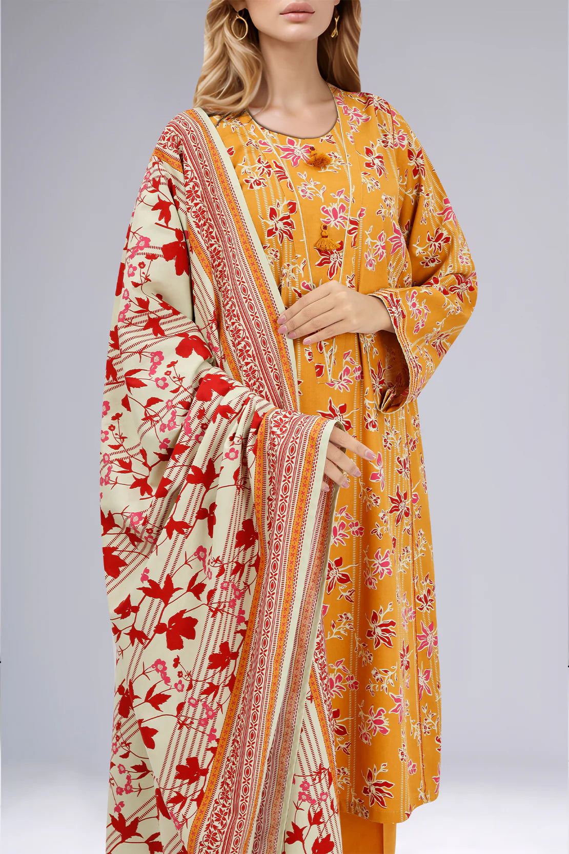 Saya 3Pc Printed Cotton Viscose Suit U01-24319-15B (SDT) gulbuy.com