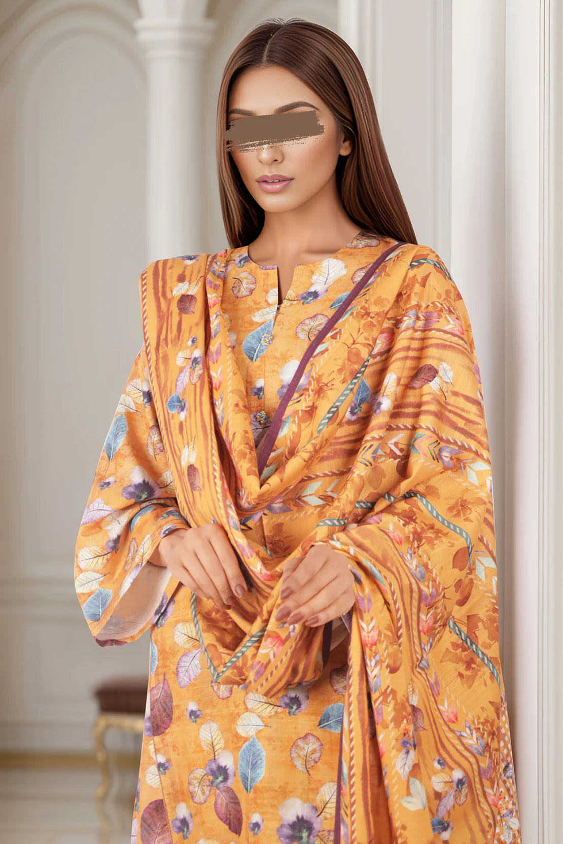 Saya 3Pc Printed Cotton Khaddar Suit U04-24346-08B (SDT) gulbuy.com