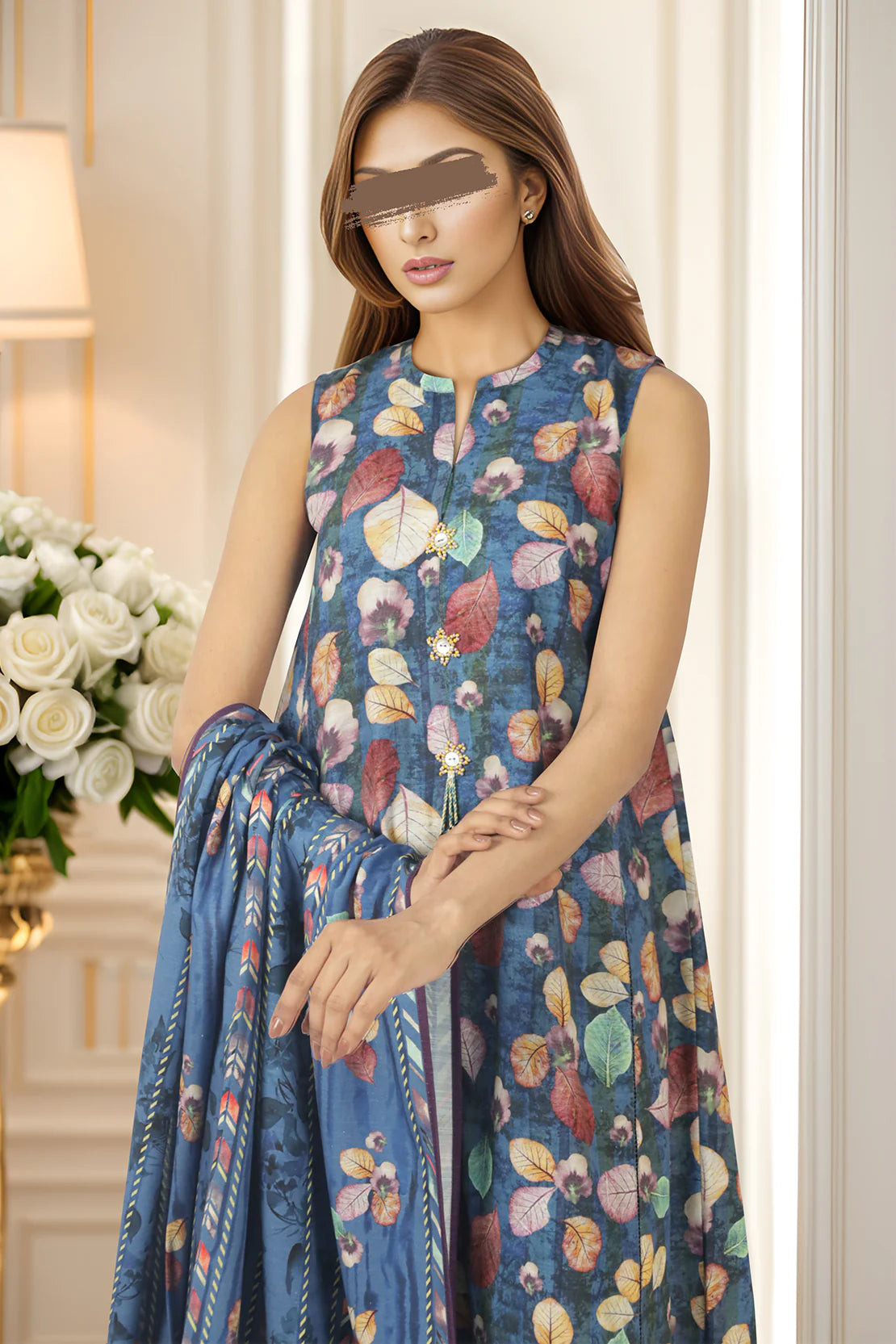 Saya 3Pc Printed Cotton Khaddar Suit U04-24346-08A (SDT) gulbuy.com