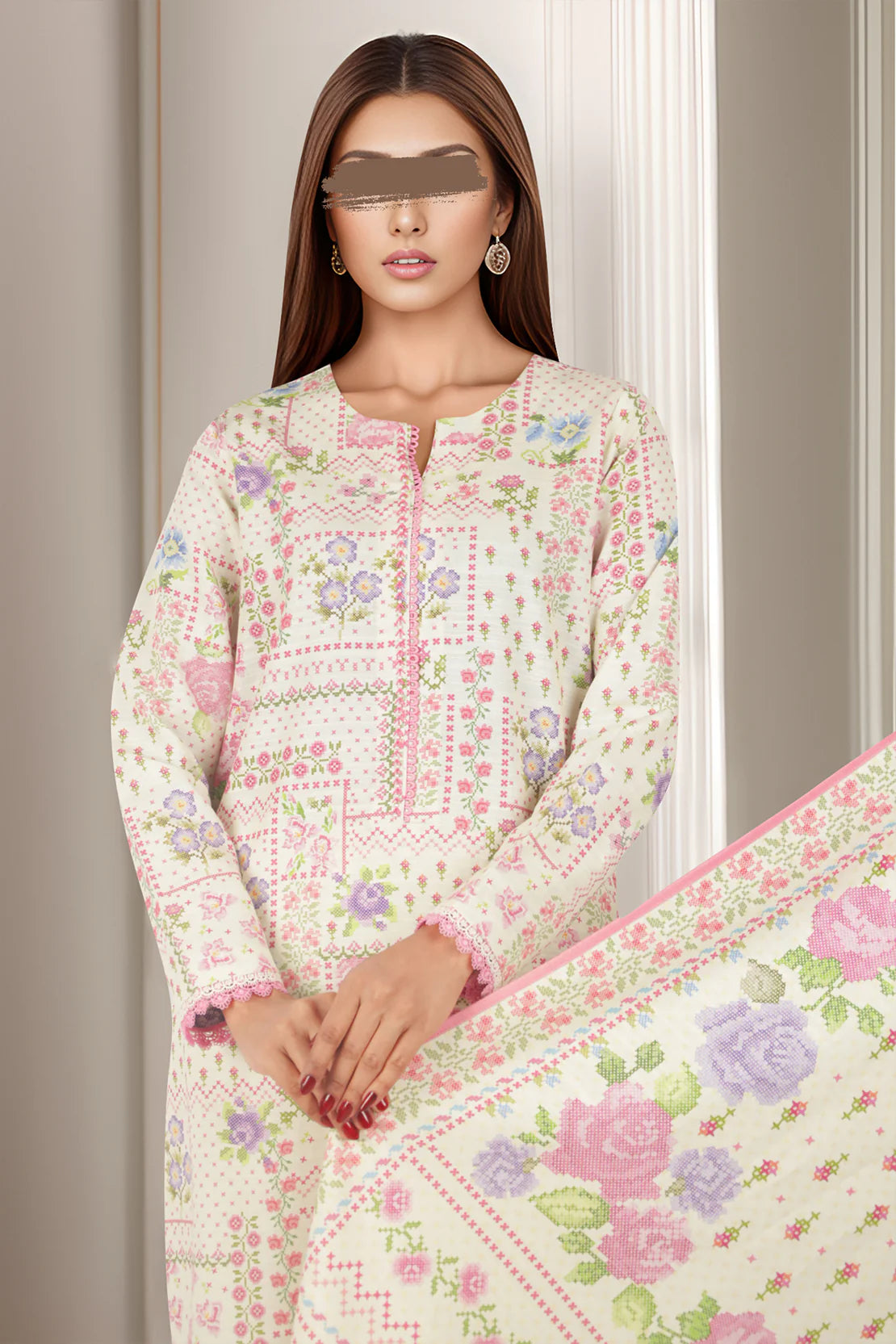 Saya 3Pc Printed Cotton Khaddar Suit U04-24346-09B (SDT) gulbuy.com